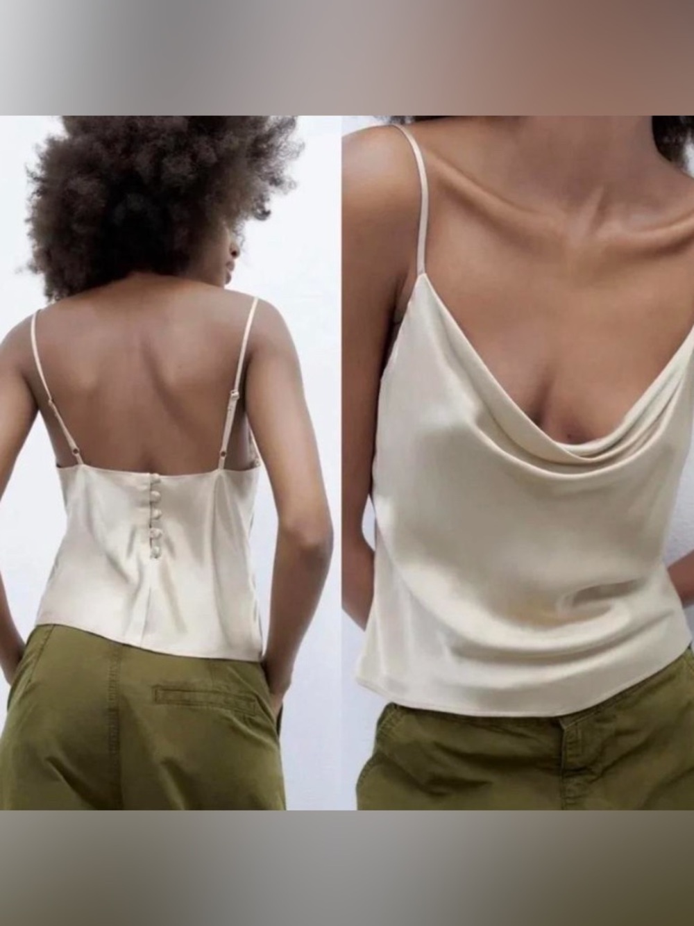 NWOT Zara Satin Cowl Neck Camisole Top